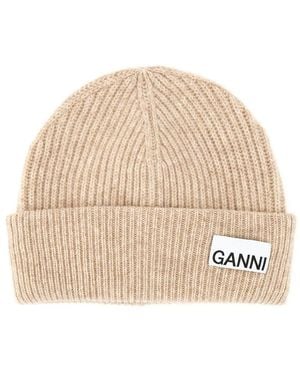 Ganni Cappello Beanie A Coste - Natural