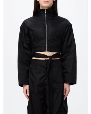 Alaïa Cropped Technical Taffeta Bomber Jacket With High Neck And Waist Belt - Black