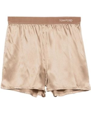 Tom Ford Logo-Waistband Silk Shorts - Natural