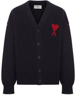 Ami Paris Ami De Coeur Wool Cardigan - Blue