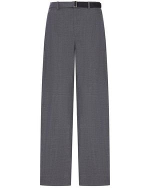 Sacai Wide-Leg Wool-Blend Pants With A Belt - Gray