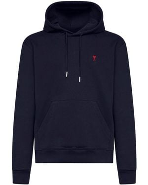 Ami Paris Midnight Cotton Ami De Cœur Hoodie - Blue
