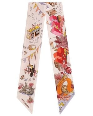 Ferragamo Silk Stole Jungle Party Print - Red