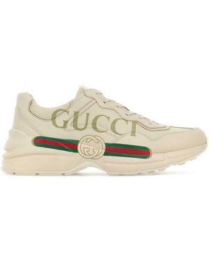 Gucci Ivory Leather Rhyton Sneakers - White