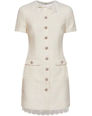 Self-Portrait Self Portrait Cream Bouclé Tailored Minidress With Lace Inserts - White