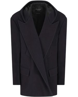Balenciaga Short Coat With Hood - Blue