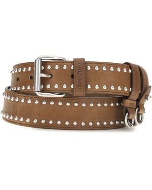 Miu Miu Studded Suede Belt - Brown