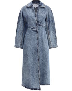 Alaïa Alaã¯A Long Denim Spiral Trench - Blue