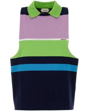 Versace Embroidered Cotton Polo Shirt - Blue