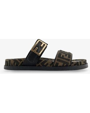 Fendi Feel Ff Fabric Sandals - Black