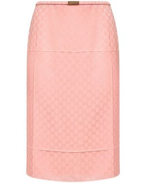 Gucci Gg Jacquard Silk Midi Skirt - Pink