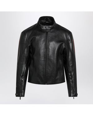 Gucci Leather Biker Jacket With Web Detail - Black