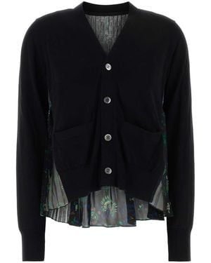 Sacai Cotton And Organa Cardigan - Black