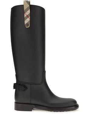 Burberry Cavalier Check Detail Knee-High Boots - Black