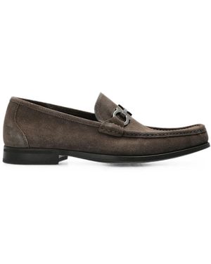 Ferragamo Gancini Ornament Suede Loafers - Gray