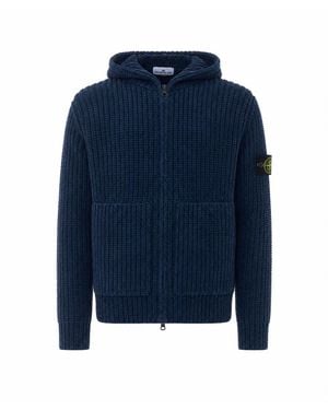 Stone Island Logo Zipped And Hooded Sweater - Blue