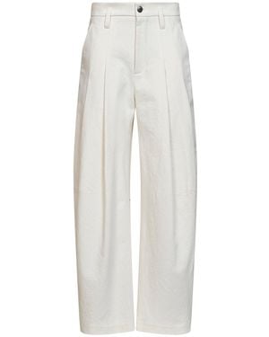 Brunello Cucinelli Ivory Wrinkled Wool And Dyed Denim Baggy Pants - White
