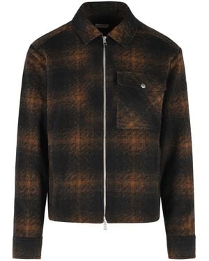 Moncler And Check Wool Blend Jersey Zip Shirt - Black
