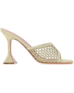 AMINA MUADDI Sage Green Suede And Mesh Lupita Net Mules - Metallic