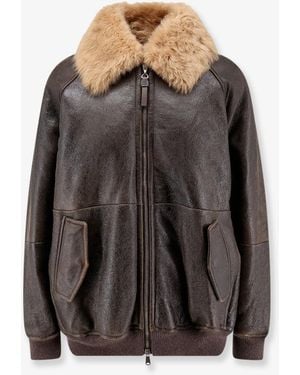 Brunello Cucinelli Leather Jacket With Shearling Collar - Black