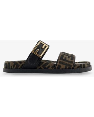 Fendi Feel Ff Fabric Sandals - Black