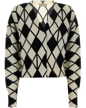 Blumarine Embroidered Wool Blend Cardigan - Black