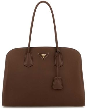 Prada Chocolate Leather Shopping Bag - Brown