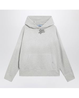 Prada Marble Cotton Hoodie With Jewel Brooch - Gray