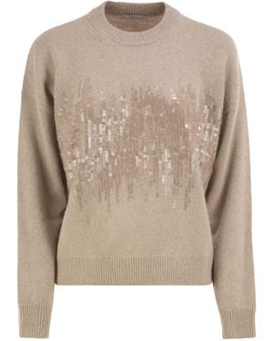 Peserico Crew-Neck Sweater With Sequins - Natural