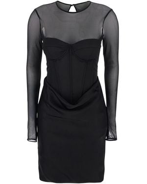 ROTATE BIRGER CHRISTENSEN Semi-Sheer Dress With Corset Design - Black