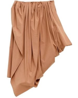 Chloé Gathered Organic Cotton Skirt Asymmetric & Draped - Brown
