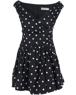 Self-Portrait Dress With All-Over Polka Dot And Flared Skirt - Black