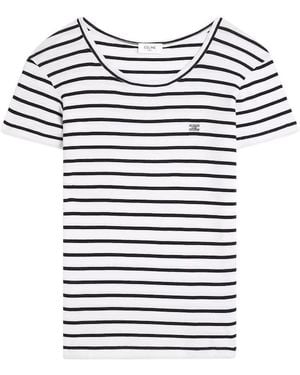Celine Striped Silk Jersey T-Shirt - Blue