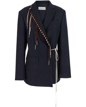 Dries Van Noten Jacket With Classic Lapels And Lace-Up Details - Blue