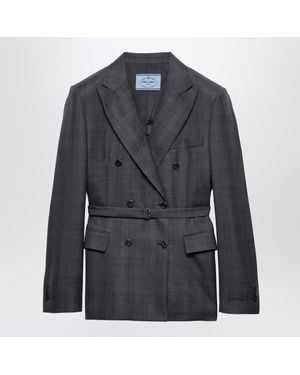 Prada Double-Breasted Wool Jacket With Check Pattern - Black
