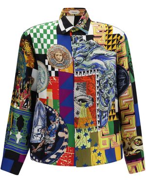 Versace Silk Twill Shirt With Medusa Print - Multicolor