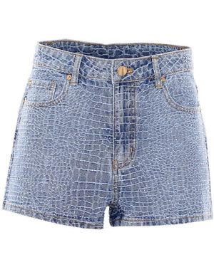 Self-Portrait Self Portrait Rhinestone Croc Effect Denim Shorts - Blue
