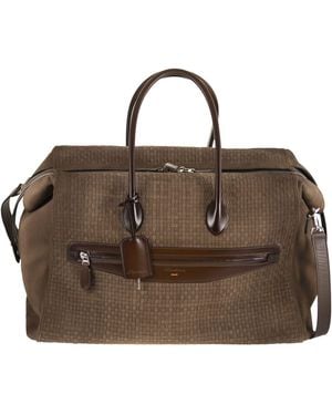 Santoni Woven Leather Travel Holdall - Brown