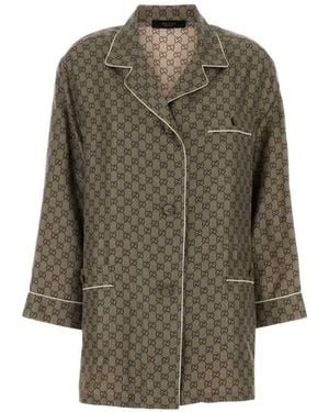 Gucci Gg Print Silk Shirt - Green