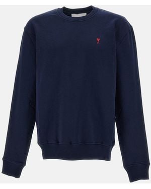 Ami Paris Crewneck Sweatshirt With Signature Ami De Coeur Embroidery - Blue