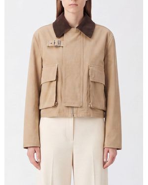 Loewe Cropped Cotton Shirt Jacket With Velvet Collar - Natural