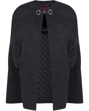 Gucci Dark Wool And Silk Cape With Horsebit - Blue