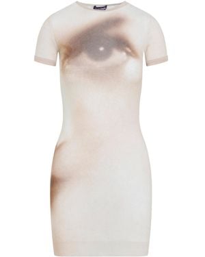 Jean Paul Gaultier Printed Face Mesh Short Dress - White