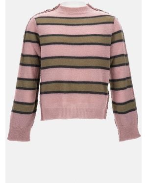 Marni Striped Oversized Wool Sweater With Textured Knit - White