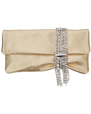 Jimmy Choo 'Zandra' Metallic Clutch With Pendant Bracelet With Crystals - Natural