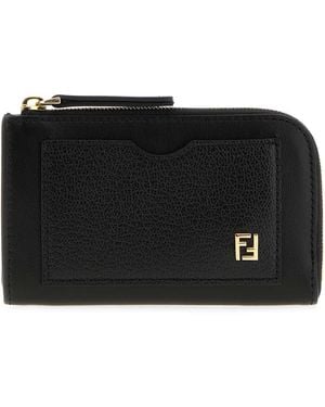 Fendi Leather Ff Card Holder - Black
