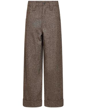 Brunello Cucinelli Cappuccino Donegal Baggy Pants With Monili - Brown