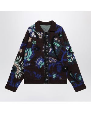 Sacai Wool Jacket With Floral Pattern - Blue