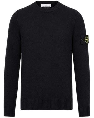 Stone Island Melange Effect Sweater With Compass Logo - Blue