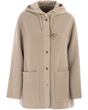 Fay Two-Material Wool And Cashmere Caban Coat - Natural